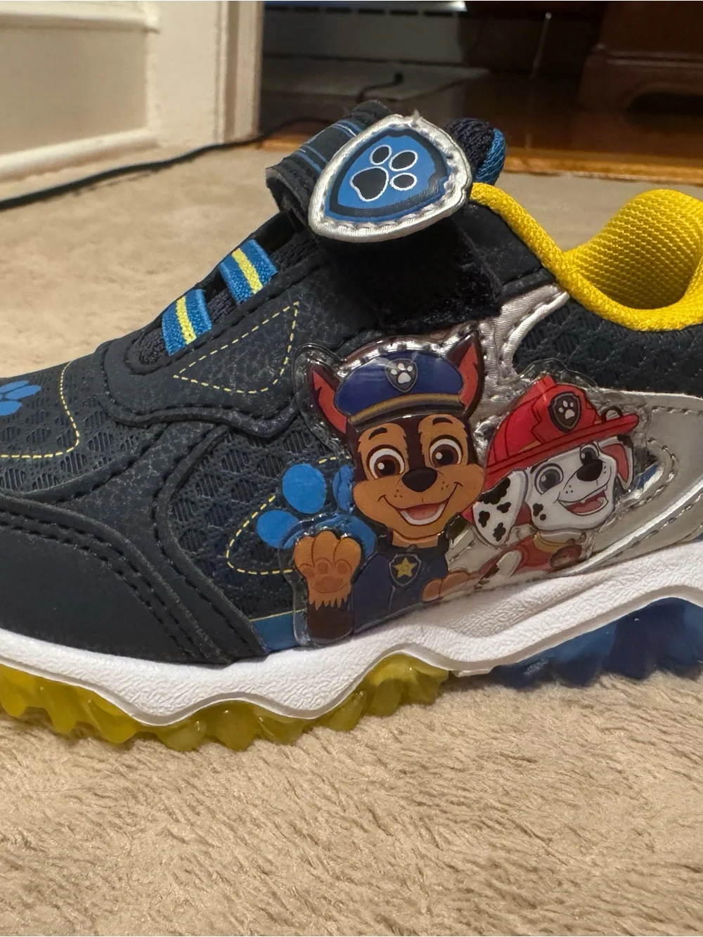 Paw Patrol Navy and Yellow Kids Sneakers with Paw Accent